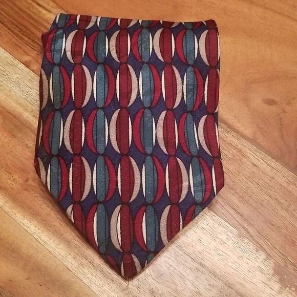 100% Pure Silk Multicolored Valentino Pietro Geometric Print Tie Wine Green Blue - Picture 3 of 7